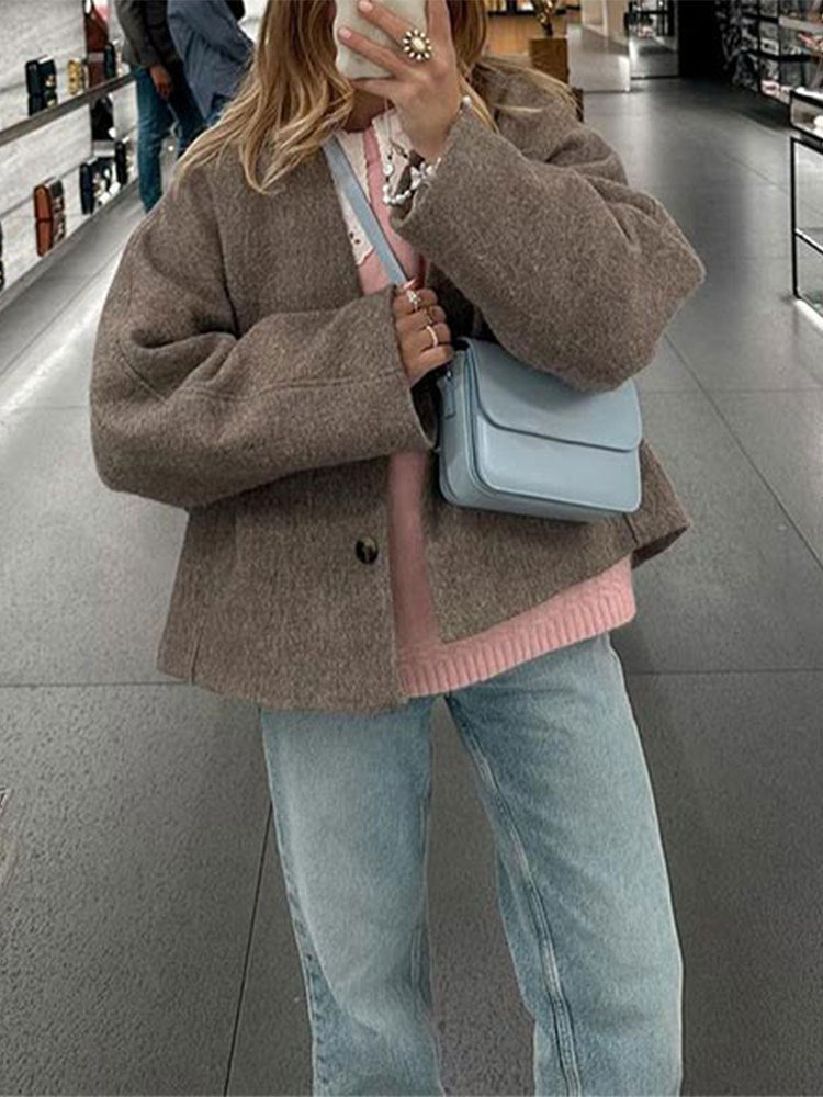 Damen lässige Wildlederjacke mit oversized Schnitt R&B