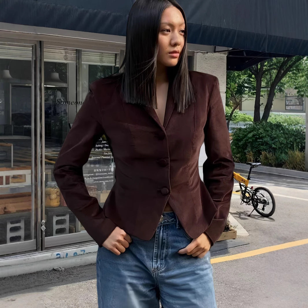 Damen elegante Blazerjacke mit tailliertem Schnitt R&B