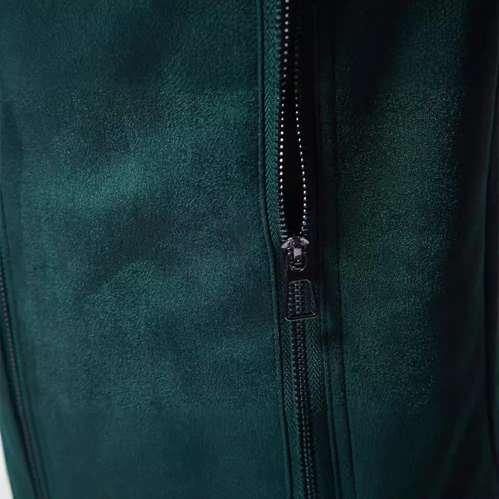 Herren nan Velourslederjacke mit Stehkragen, schmaler Passform und Reißverschlusstaschen R&B