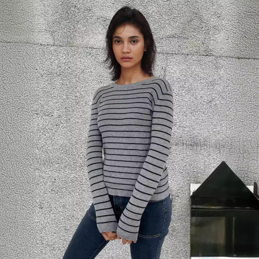 Damen Langarmshirt mit feinen Streifen und weitem Schnitt R&B