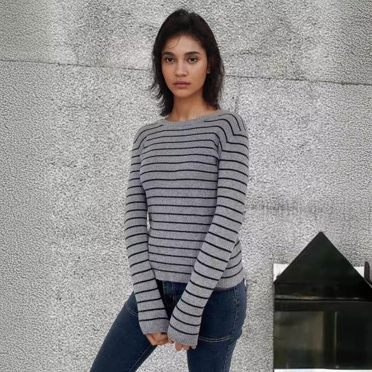 Damen Langarmshirt mit feinen Streifen und weitem Schnitt R&B