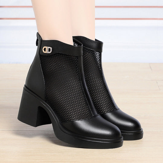 Damen Modische Stiefeletten mit luftiger Netzstruktur und robustem Blockabsatz R&B