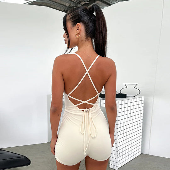 Damen eleganter Badeanzug mit tiefem V-Ausschnitt und raffinierter Rückenschnürung R&B