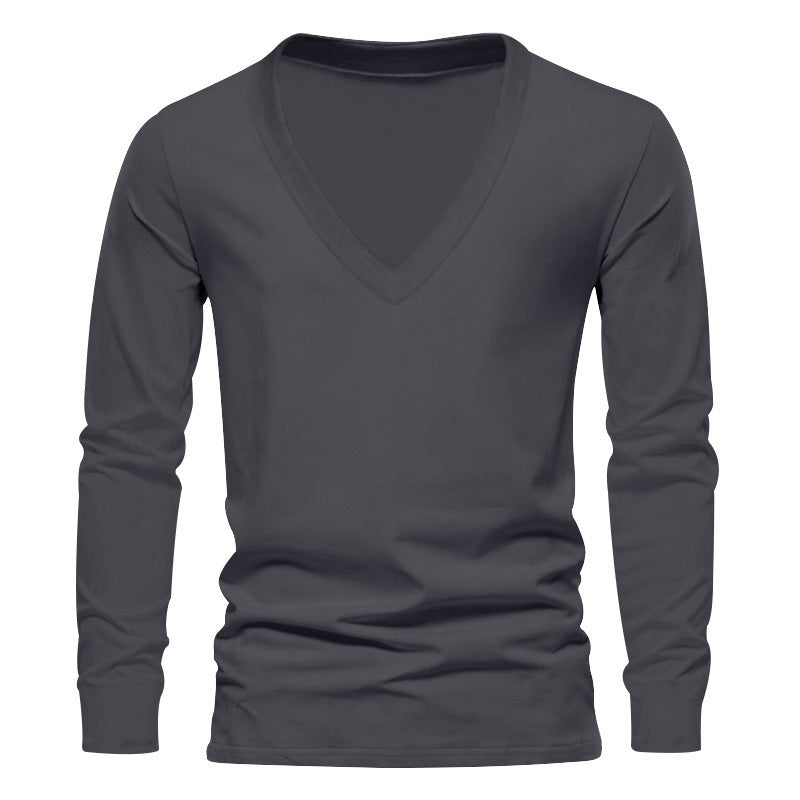 Herren V-Ausschnitt Langarm-T-Shirt mit hochwertigem Baumwollmix und bequemer Passform R&B