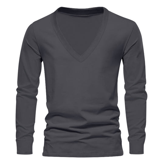 Herren V-Ausschnitt Langarm-T-Shirt mit hochwertigem Baumwollmix und bequemer Passform R&B