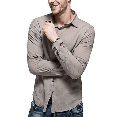 Herren lässiges Langarmhemd aus Leinenmix R&B