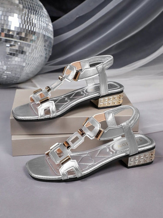 Damen Absatzsandalen mit modischen Riemen und glitzerndem Detail R&B