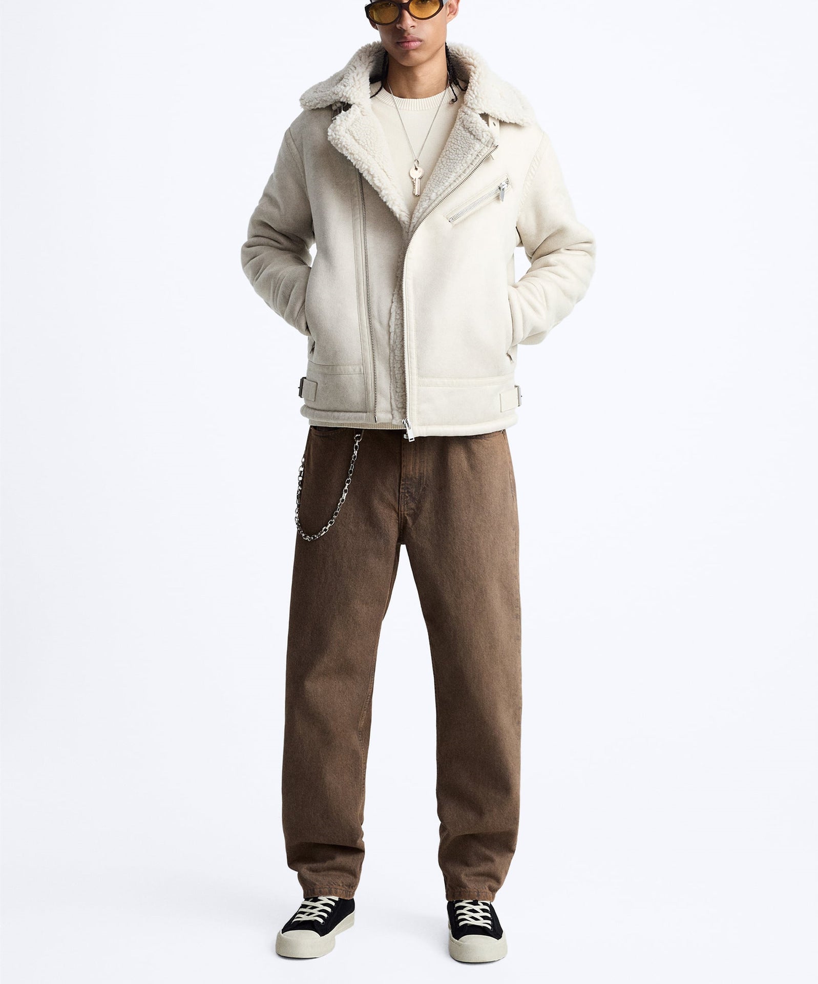 Herren kultige Bikerjacke mit weichem Futter und dreifach verstellbarem Kragen Hedi-Mode