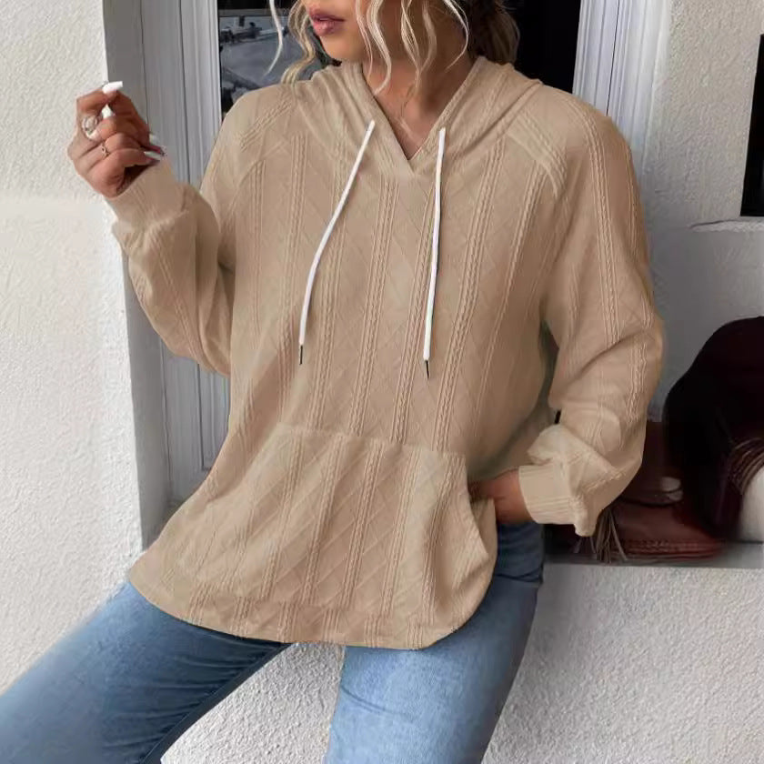 Damen Kapuzenpullover mit strukturiertem Muster und praktischer Kängurutasche R&B