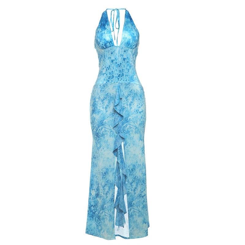 Damen Maxikleid mit raffiniertem Rüschendesign und tiefem V-Ausschnitt R&B