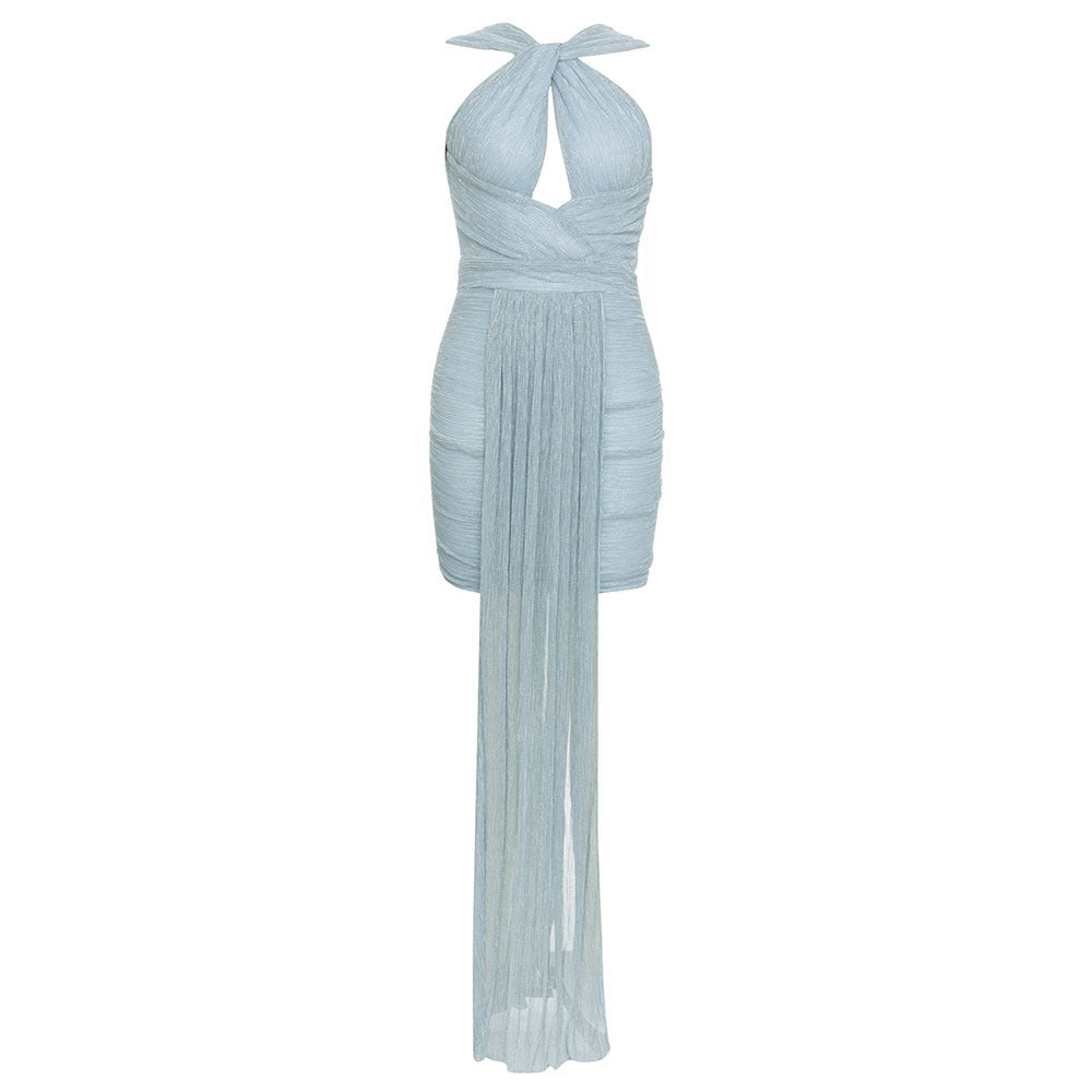 Damen Hochgeschlossenes Cocktailkleid mit fließendem Rock R&B