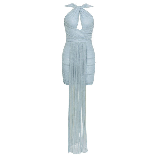 Damen Hochgeschlossenes Cocktailkleid mit fließendem Rock R&B