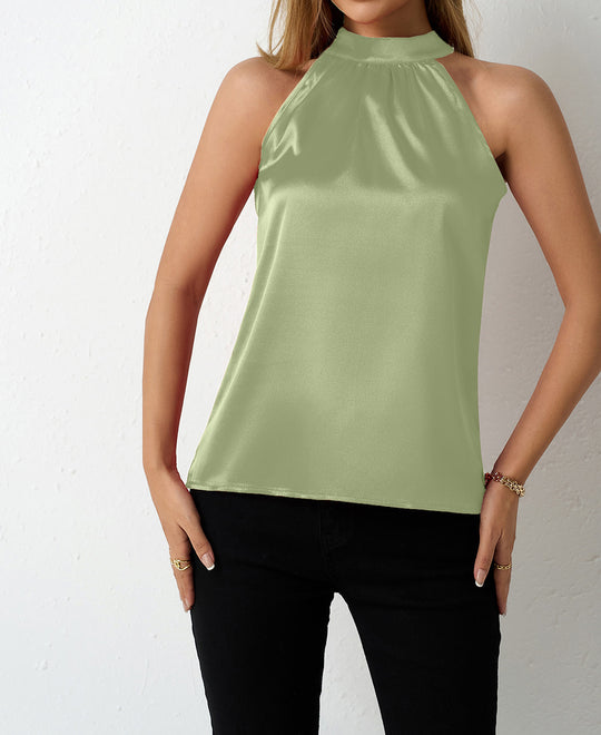 Damen Satin-Hochkragenoberteil mit elegantem Schnitt R&B