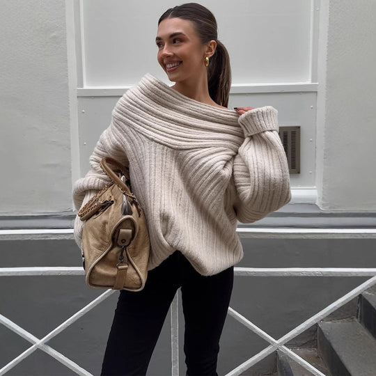 Damen Oversized Strickpullover mit lässigem Schnitt und voluminösen Ärmeln R&B