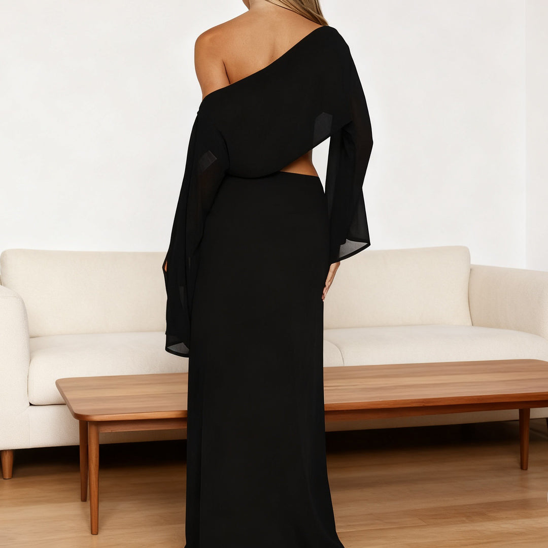 Damen Elegantes Maxi-Kleid mit asymmetrischem Schnitt und langem Arm R&B