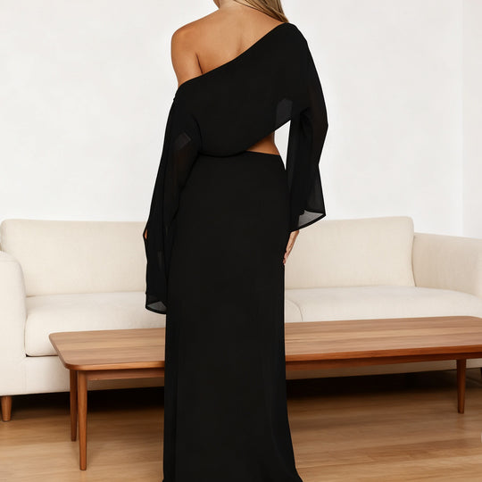 Damen Elegantes Maxi-Kleid mit asymmetrischem Schnitt und langem Arm R&B