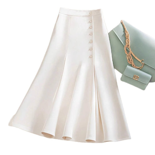 Damen Eleganter Midirock mit Knopfdetails und schwingendem Saum R&B