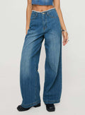 Damen Weit geschnittene Denim-Hose mit fransigem Saum und hohem Bund R&B