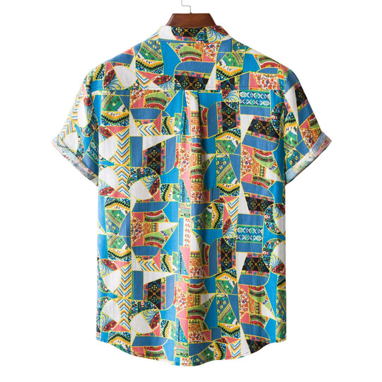 Herren Kurzarmhemd mit auffälligem Patchwork-Muster R&B
