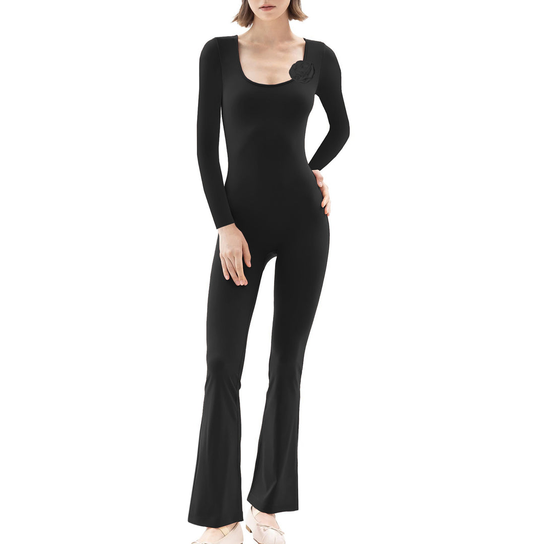 Damen figurbetonter Jumpsuit mit langen Ärmeln und Skulptur-Details R&B