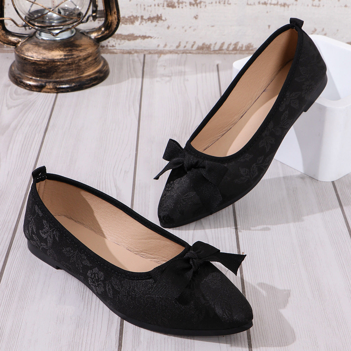 Damen Ballerinas mit floralem Muster und Schleifenverzierung R&B