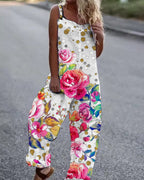 R&B | Große Blumenmuster Leichte Stoff Latzhose