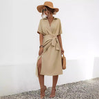Damen Wickelkleid mit elegantem Kragen und Taillengürtel