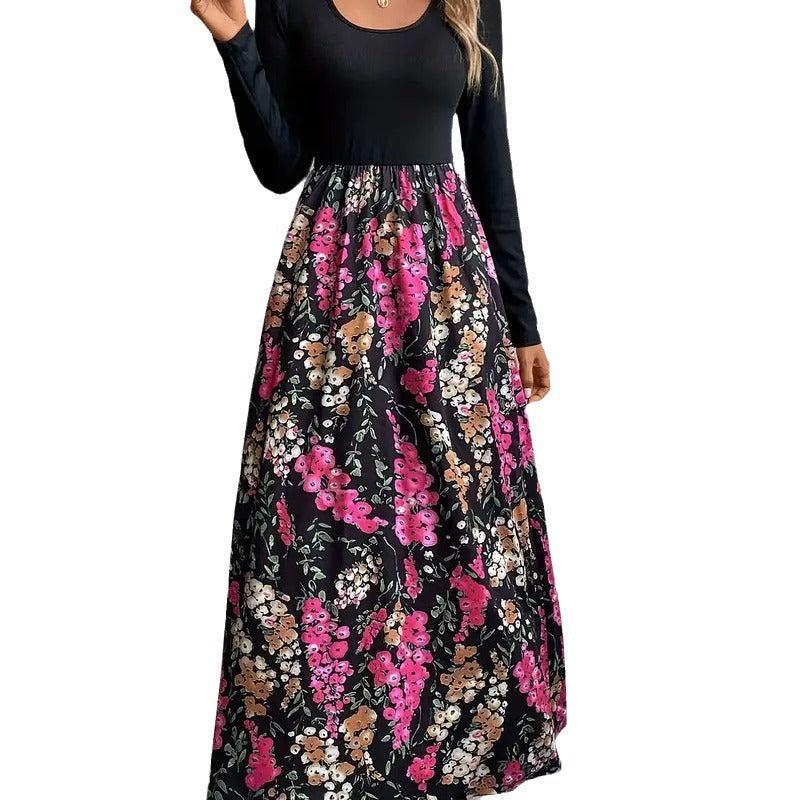 Damen Maxikleid mit floralem Print und langen Ärmeln R&B