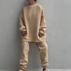 Damen Oversized Freizeit-Loungewear-Anzug mit hohem Kragen und elastischem Bund R&B