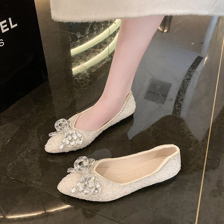 Damen Ballerinas mit funkelnden Strass-Applikationen und elegantem Schleifenakzent
