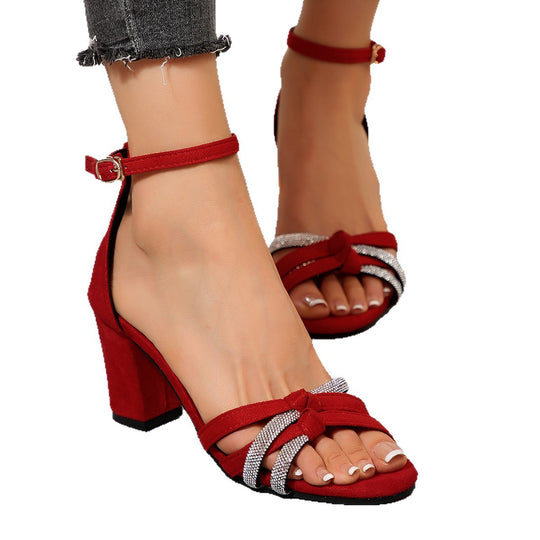Damen elegante High-Heels mit glamourösen Strassdetails und geschmackvollem Blockabsatz R&B