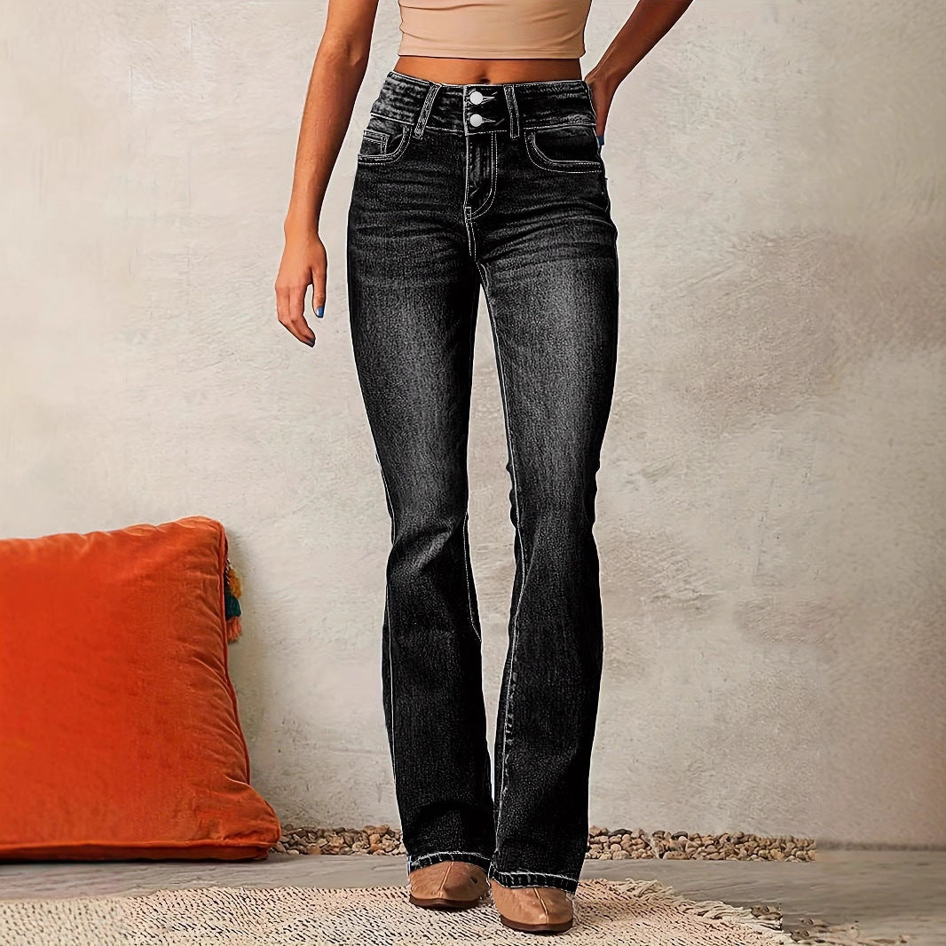 Damen Hochtaillierte Bootcut Jeans R&B
