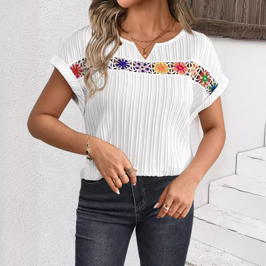 Damen Freizeit Oberteil mit buntem Stickdesign Heidi-Mode