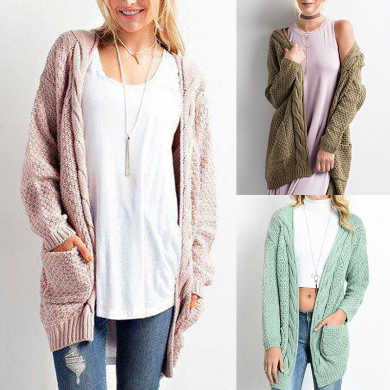 Damen Strickjacke mit Taschen und detailreicher Zopfmusterstruktur R&B