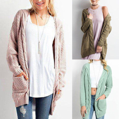 Damen Strickjacke mit Taschen und detailreicher Zopfmusterstruktur R&B
