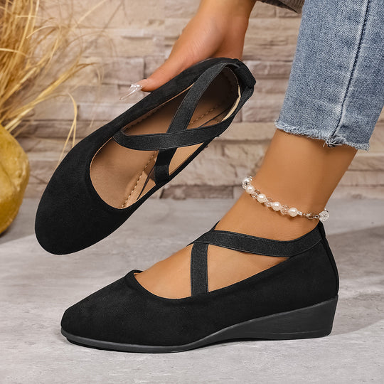 Damen elegante Ballerinas mit modischen Kreuzriemen und bequemem Wedge-Absatz R&B