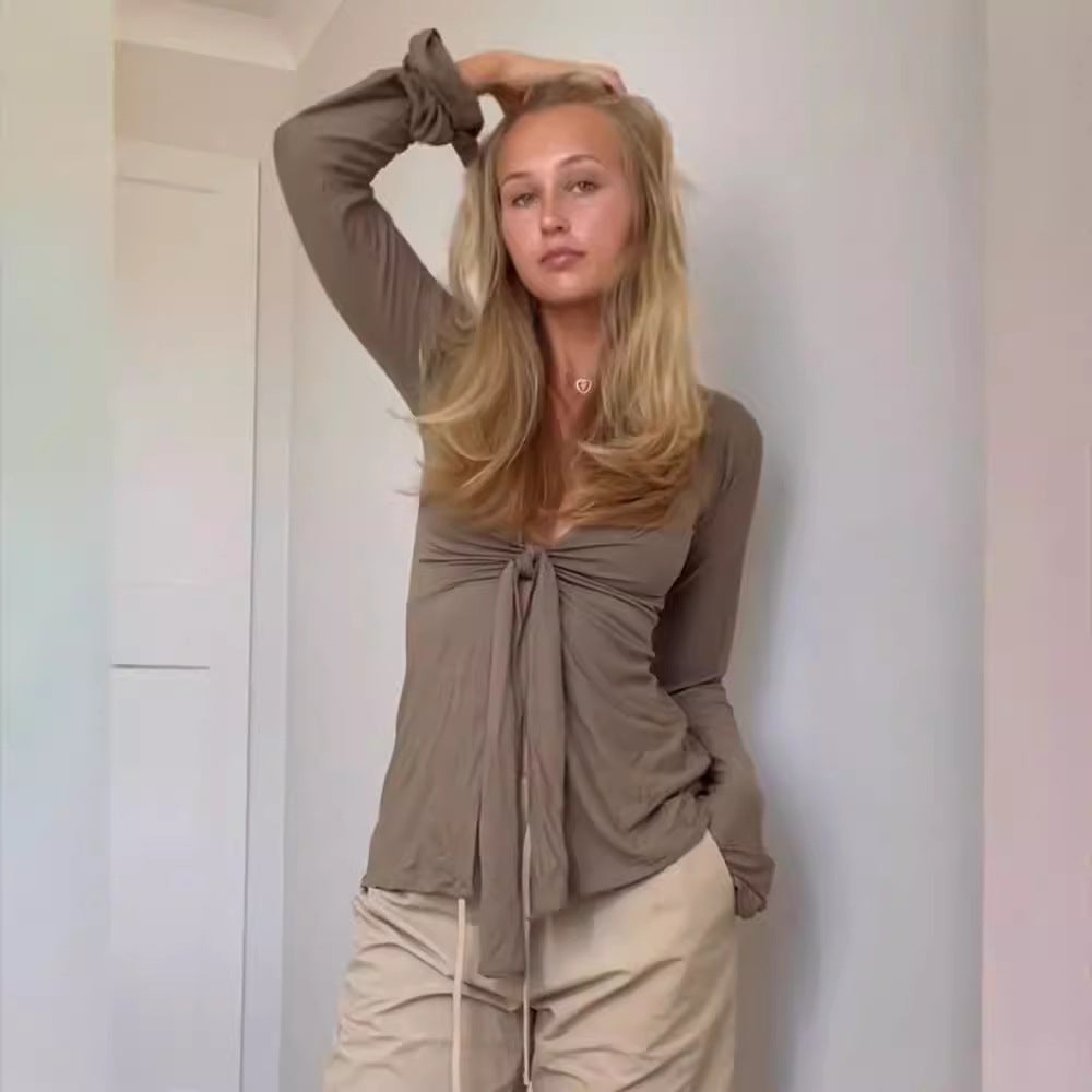 Damen Langarmtop mit knotenförmigem Detail R&B