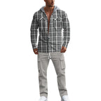 Herren gemusterte Kapuzenshirtjacke mit karierter Struktur und praktischen Taschen R&B