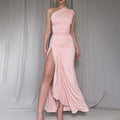 Damen Elegantes One-Shoulder Maxikleid mit verführerischem Seitenschlitz R&B