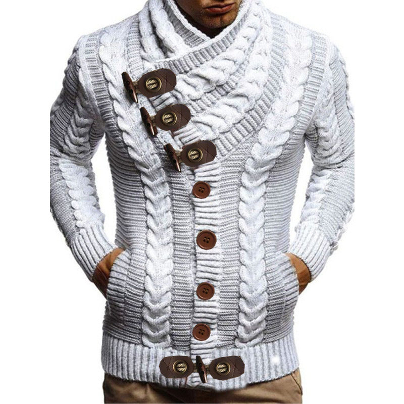 Herren Grobstrickjacke mit kreativem Schalkragen und Knopfdetails R&B