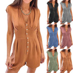 Damen Jumpsuit mit tiefem V-Ausschnitt und dekorativen Knopfdetails R&B