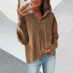 Damen Strickjacke mit Kapuze und Knopfleiste R&B