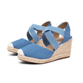 Damen Wedge-Sandalen mit elastischen Kreuzriemen und Bast-Optik R&B