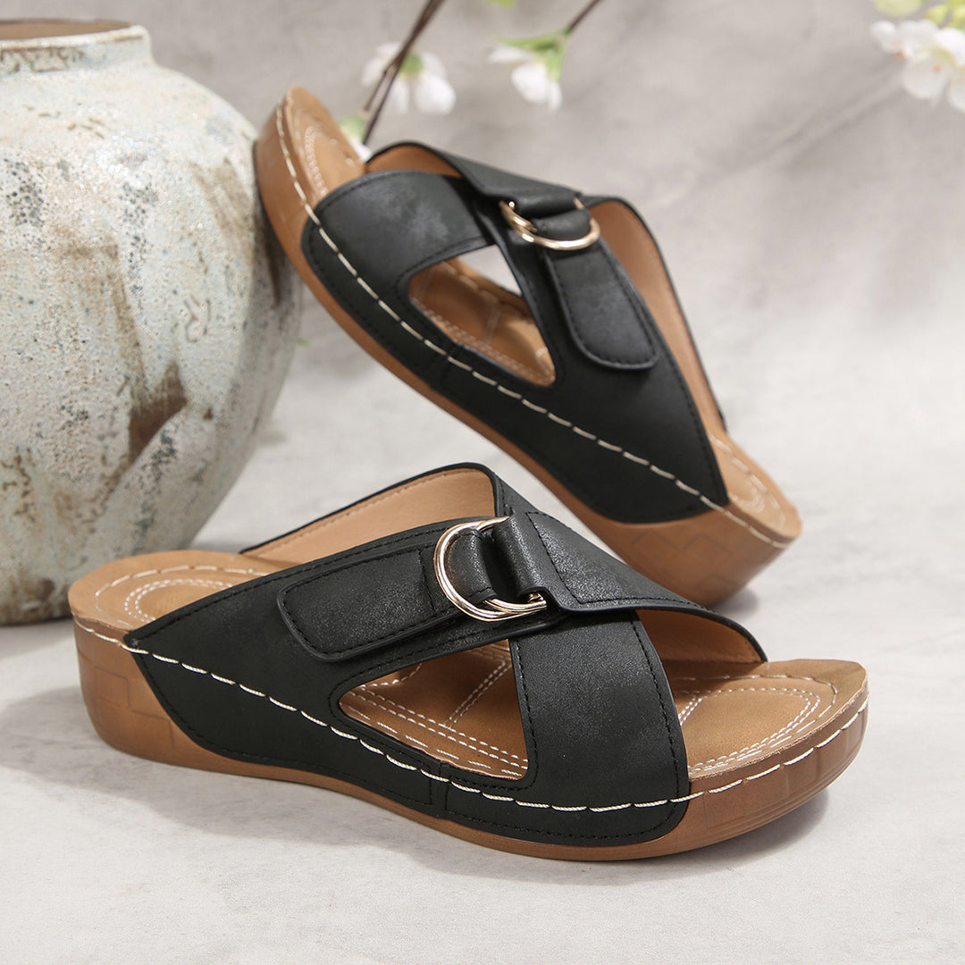 Damen Komfortable Keil-Sandalen mit modischen Riemen R&B