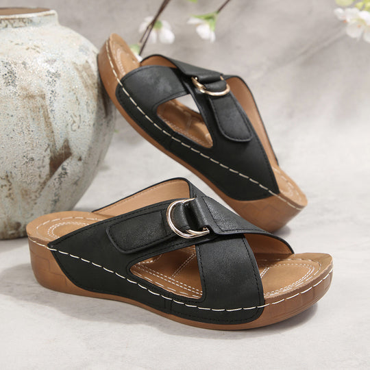 Damen Komfortable Keil-Sandalen mit modischen Riemen R&B