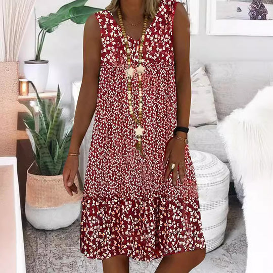 Damen luftiges Freizeitkleid mit verspieltem Blumenmuster und fließender Silhouette R&B