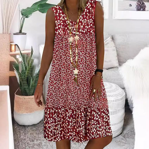 Damen luftiges Freizeitkleid mit verspieltem Blumenmuster und fließender Silhouette R&B