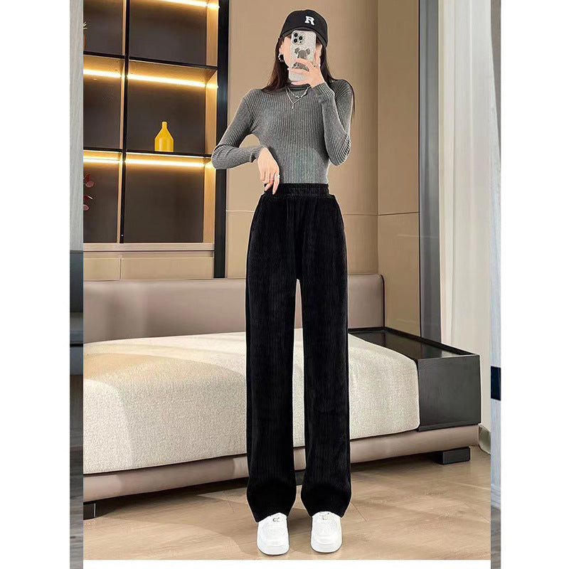 Damen hochgeschnittene Cordhose mit weitem Bein und elastischem Bund