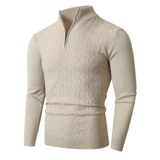 Herren Strickpullover mit modernem Zopfmuster und Halbreißverschluss R&B