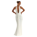 Damen Elegantes Maxikleid mit raffinierten Drapierungen und tiefem V-Ausschnitt R&B